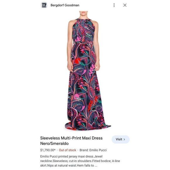 EMILIO PUCCI Black Smeraldo Floral Print Jewel Neckline Maxi Evening Gow… - Picture 4 of 14